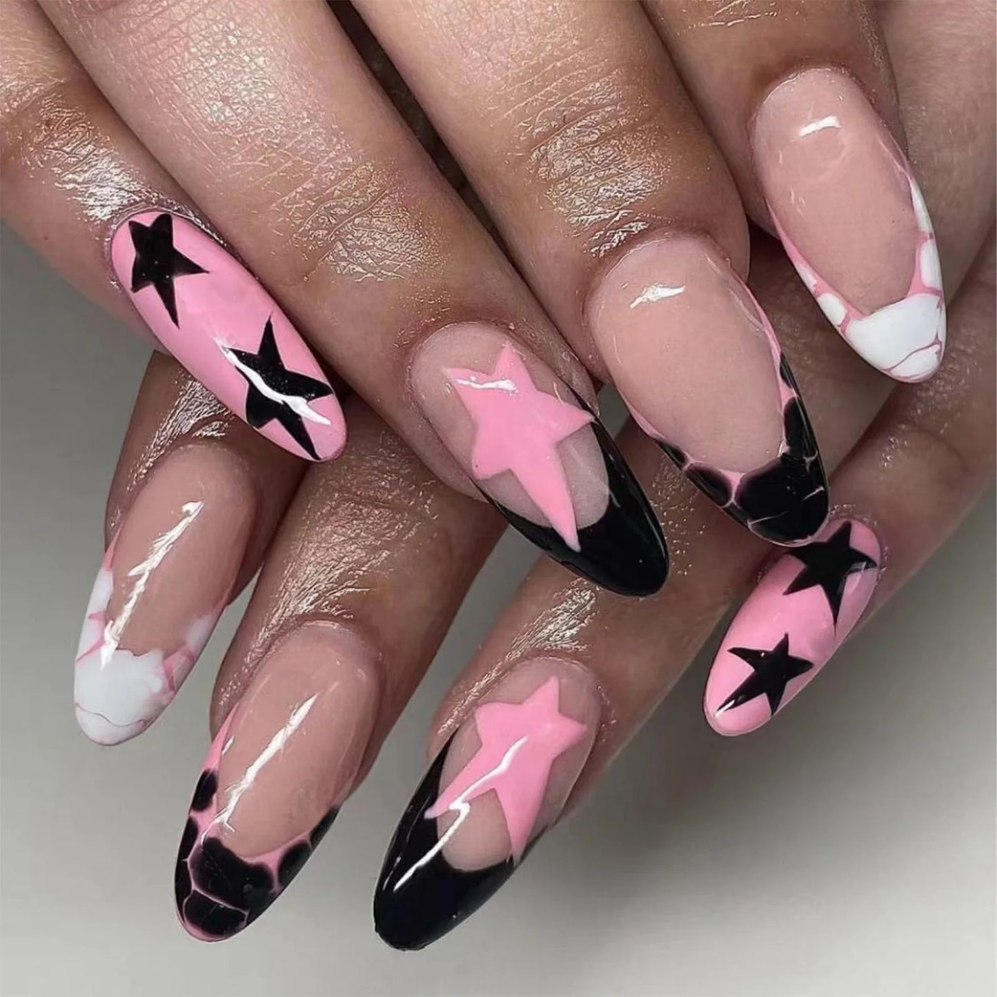 Black French Coffin Ballet Press on Nails Butterfly Pattern False Nails with Rhinestone Design Wearable Manicure Fake Nail Tips